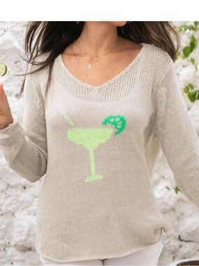 WOODEN SHIPS margarita v neck cotton sweater in khaki